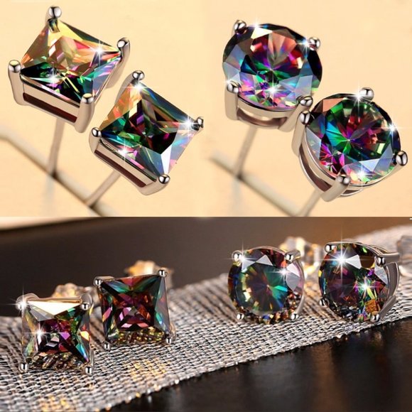 💥 Round Colorful Micro Pave Zircon Stud Earrings for Women, EVGG1034 - Picture 4 of 5